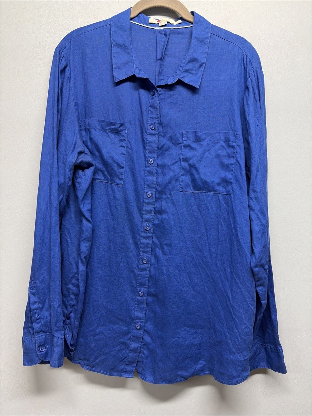 Boden - 100% Linen Button Down Long Sleeve Shirt - Women’s Sz 14R - Cobalt Blue